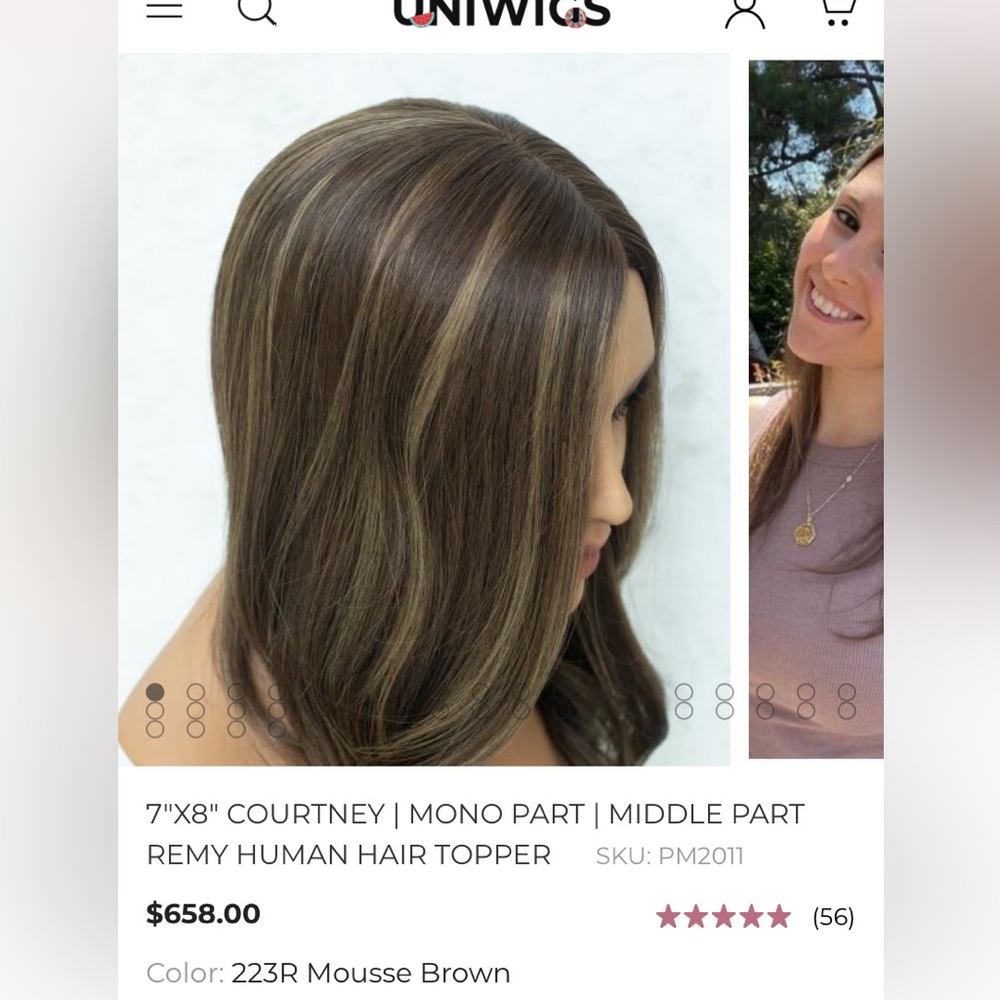 Uniwigs 7"X8" COURTNEY | MONO PART | MIDDLE PART REMY HUMAN HAIR TOPPER